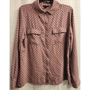 I Heart Ronson Polka Dots Button Down Blouse Size Large